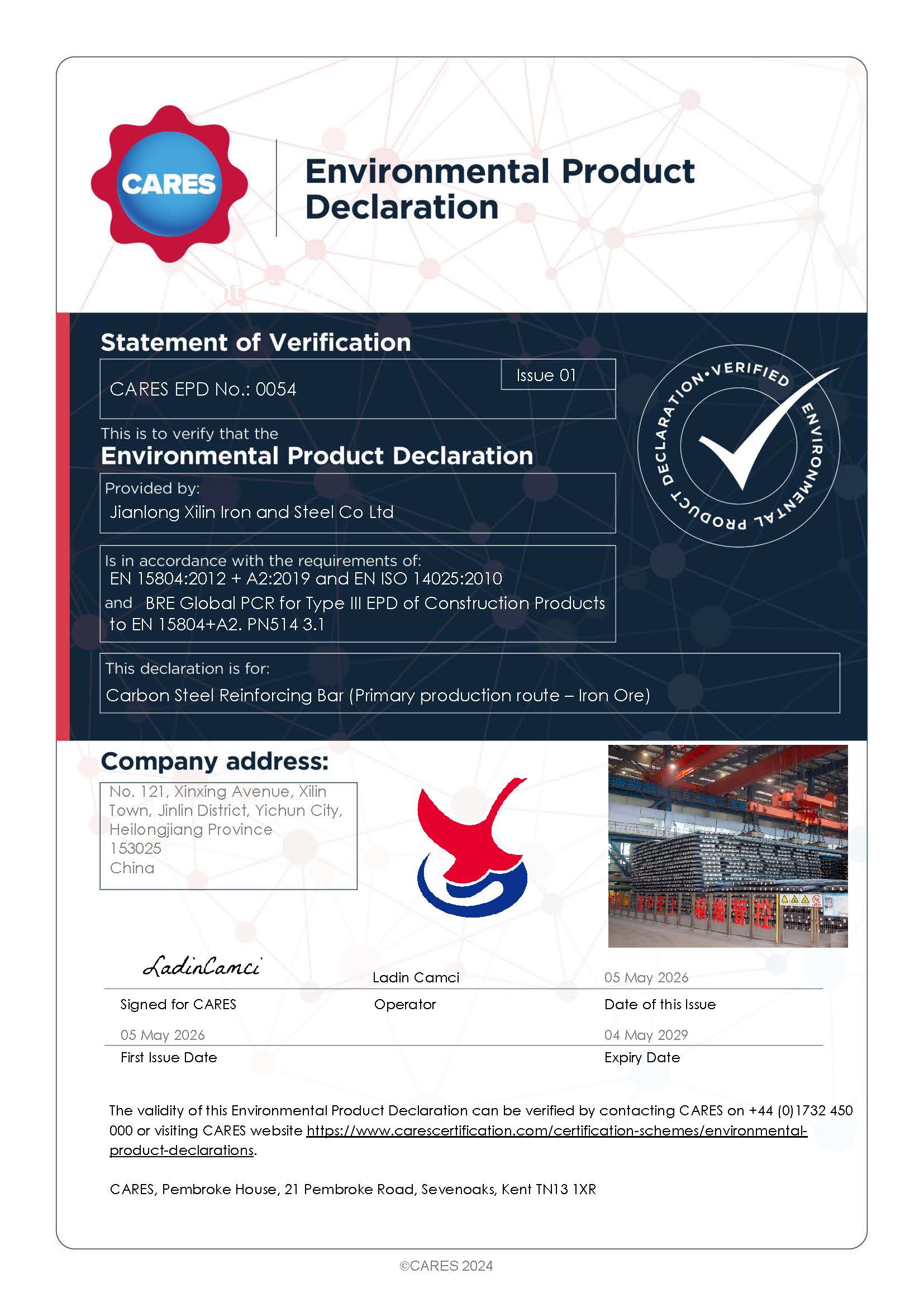 Jianlong Xilin Iron & Steel Co. Ltd. EPD